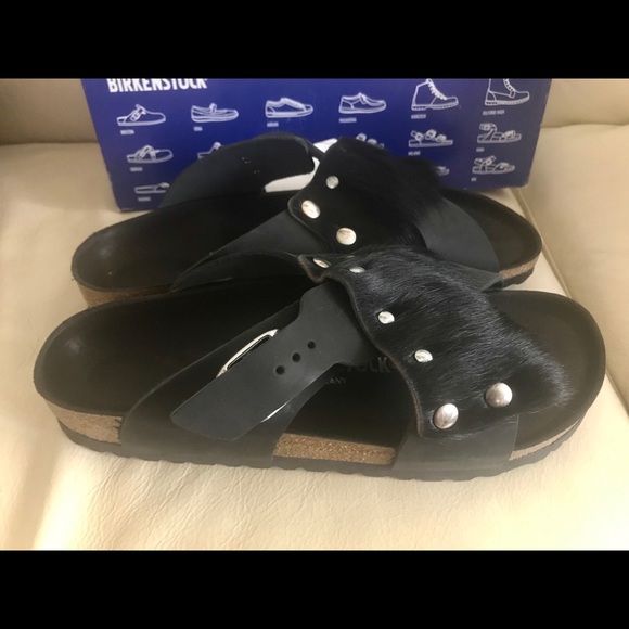 Birkenstock tunis leather fur sandals sz 4… - Picture 6 of 10